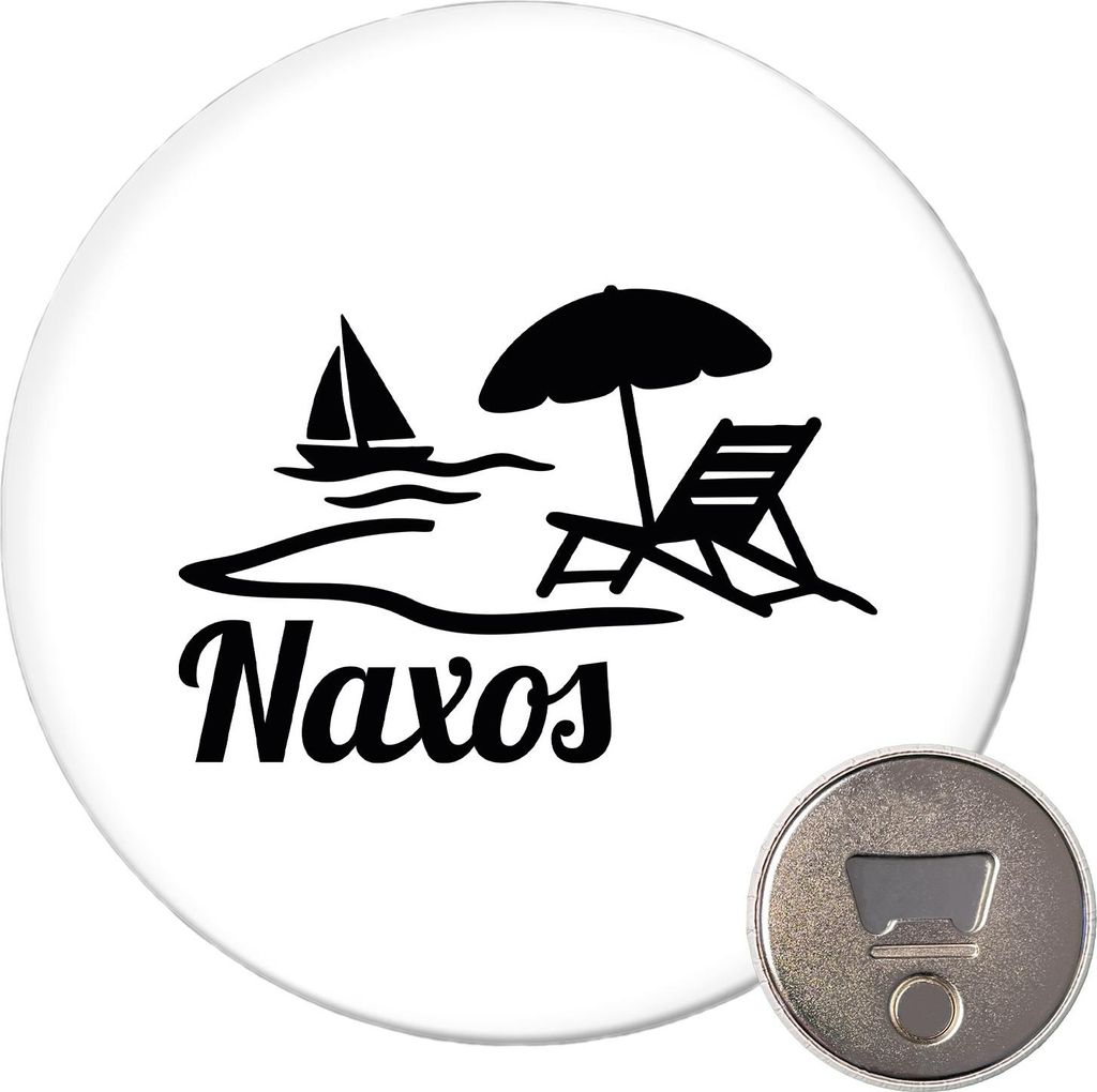 Huuraa Magnet Naxos Inselmotiv Griechenland 59mm Kühlschrankmagnet rund Flaschenöffner Geschenkidee