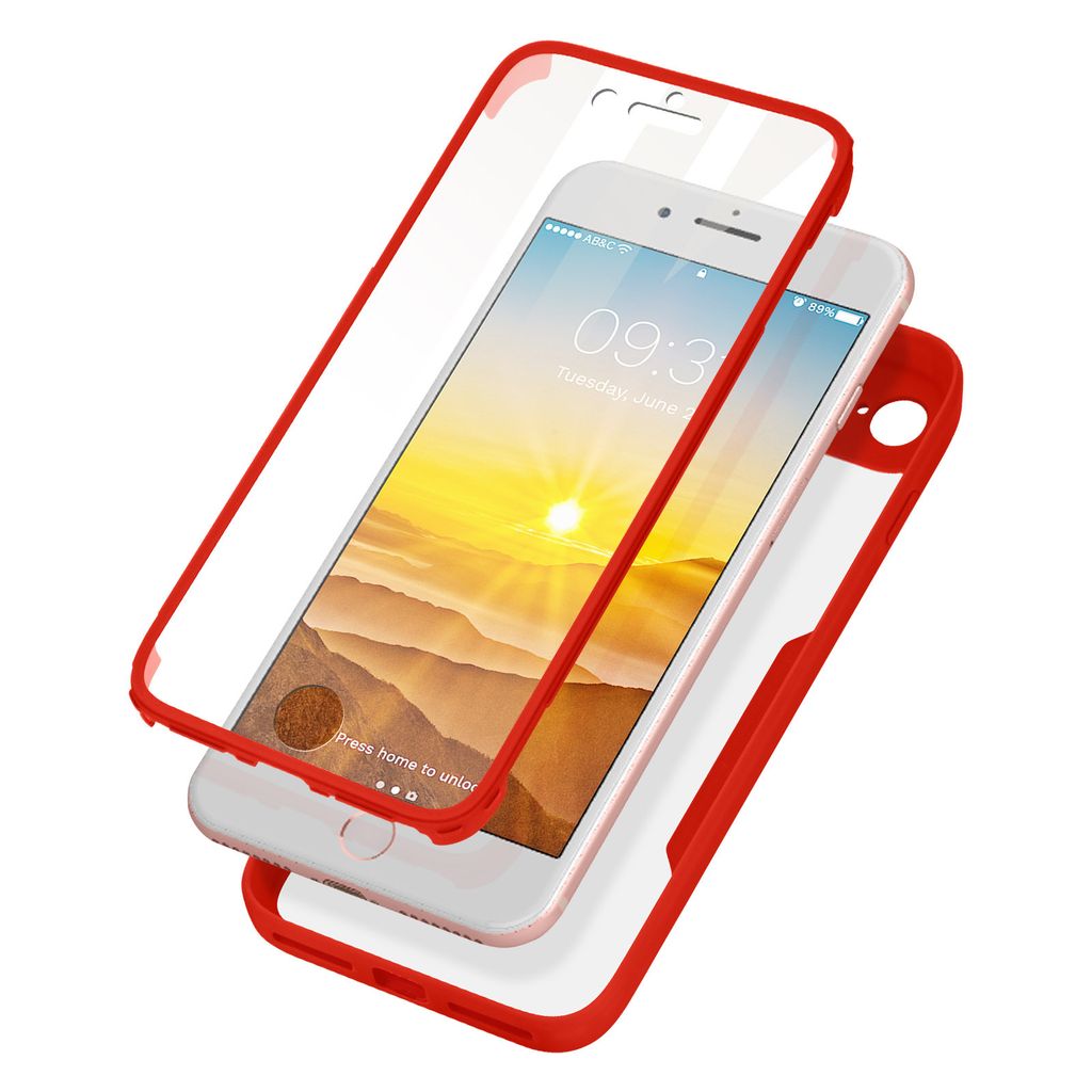 Rundumhülle iPhone 7 / 8 / SE 2020, transparente Rückseite + Bumper - Rot