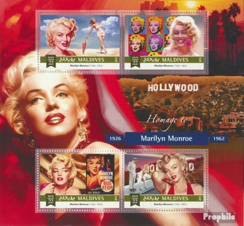 Briefmarken Malediven 2015 Mi 6036-6039 Kleinbogen (kompl. Ausg.) postfrisch Marilyn Monroe