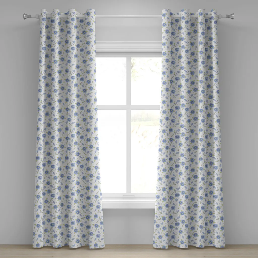 Rideau décoratif pour salon et chambre motif floral bleu jaune 280cm