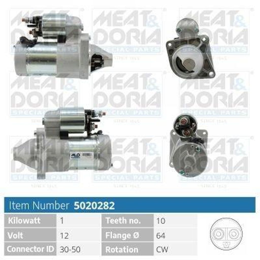 MEAT & DORIA 5020282 Starter Anlasser 1kW für FIAT PANDA (169) 12V