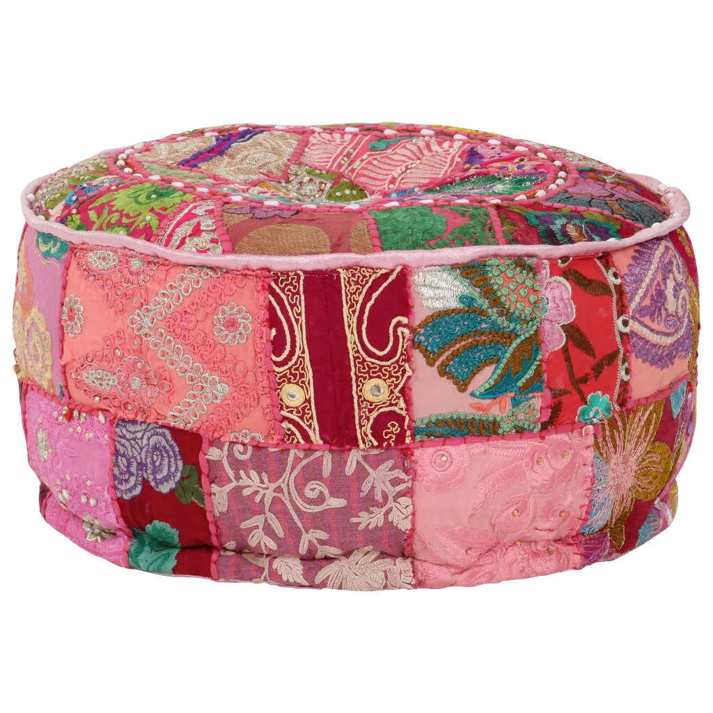 Pouf rond rose coton patchwork : solution déco pour petits espaces - 7