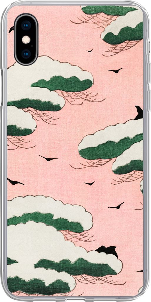 MuchoWow Handyhülle Schutzhülle Hülle für Telefoonhoesje iPhone Xs Retro - Wolke - Vogel - Himmel - Japanisch Silikon Softcase Handy Hülle -...