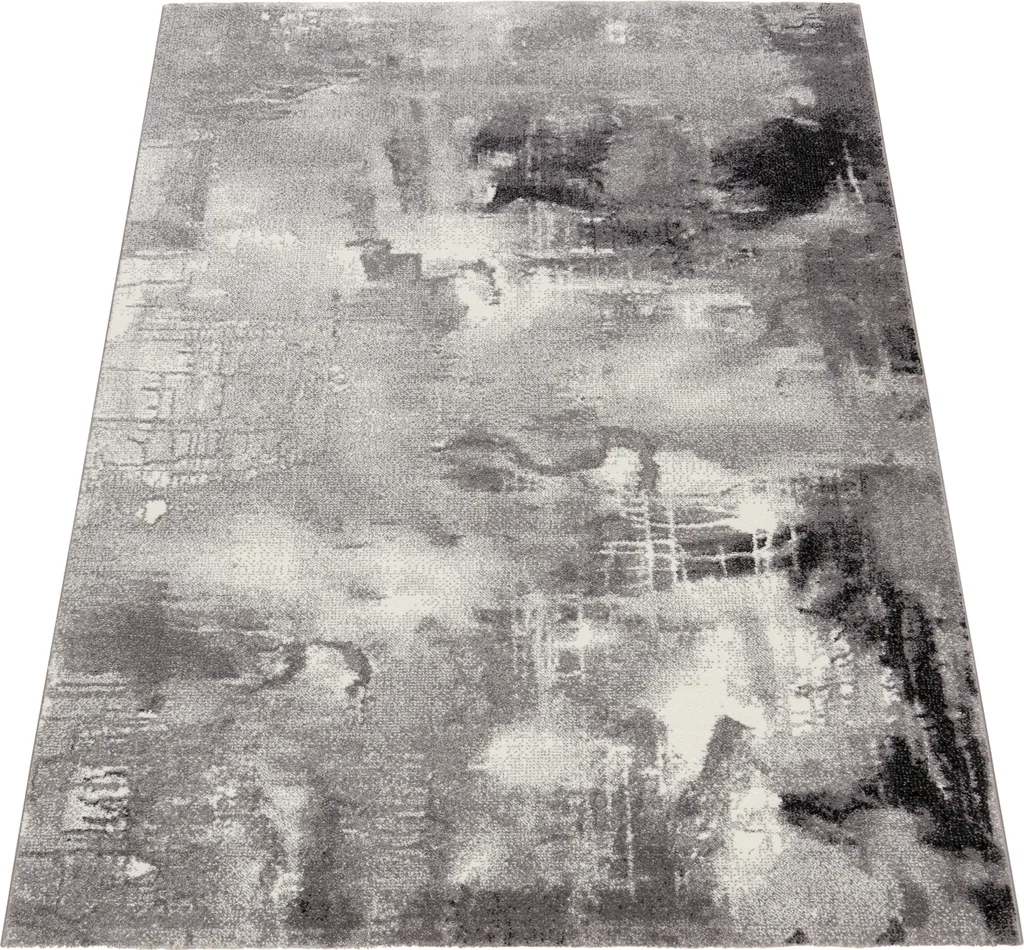 Tapis Moderne Designer Toile Gris Noir Blanc Chiné - 120 x 170 cm