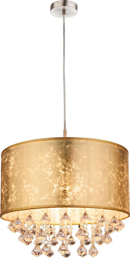 RGB LED Kristall Hängeleuchte aus Textil in gold AMY