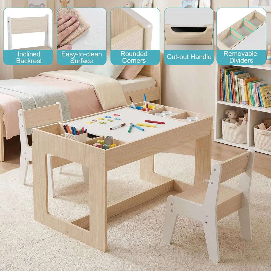 Crea l'Angolo delle Meraviglie: COSTWAY Set Tavolo e Sedie 3 in 1 - 8