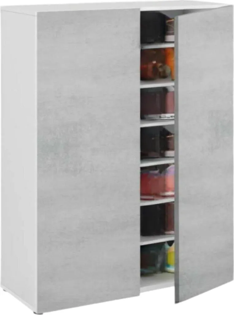 Armoire gain de place 2 portes gris béton 72x103 cm multi-étagères