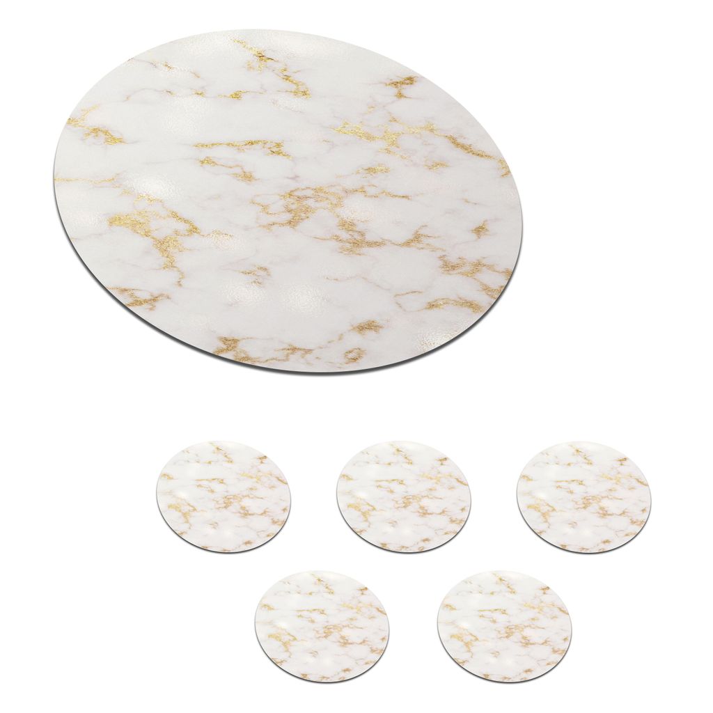 KitchenYeah Glasuntersetzer Rund 6er Set Marmor - Weiß - Gold 10x10 cm Untersetzer für Gläser - Getränkeuntersetzer - Tischplattenschutz - T...