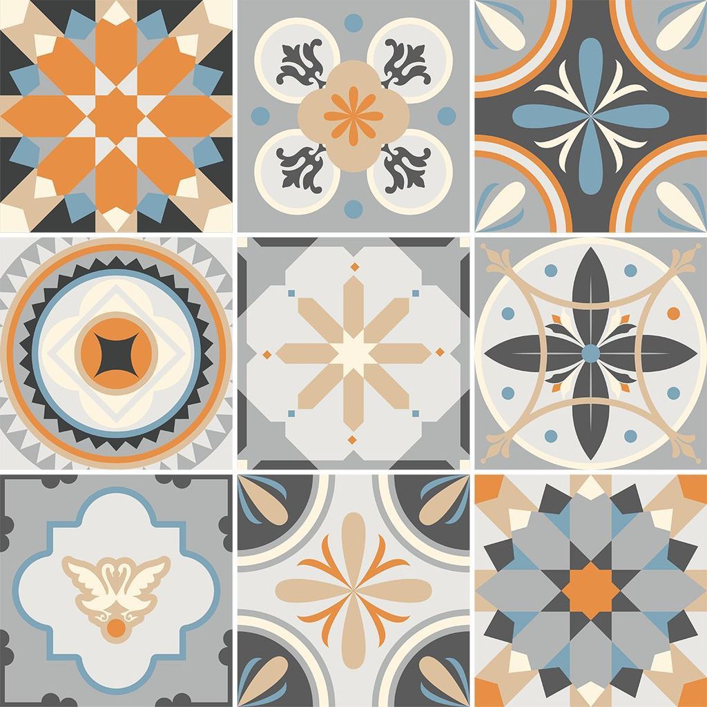 Selbstklebende Fliesenaufkleber für Küche und Bad – 9 Fliesenaufkleber „Azulejos Lonareno“ – 9 Aufkleber 15 x 15 cm