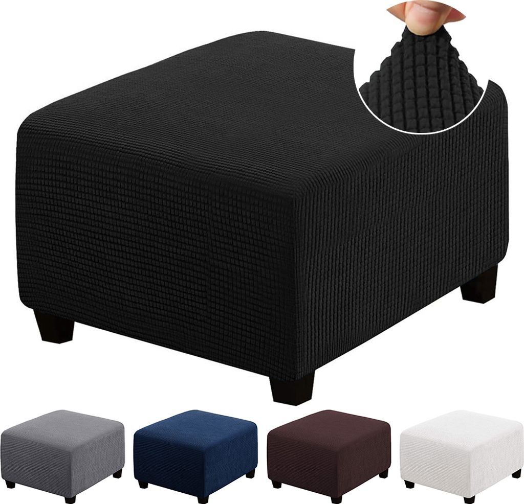 Stretch Ottomane Überzug Schonbezug Fußhocker Bezug Hocker Hussen Abdeckung, Schwarz, XL