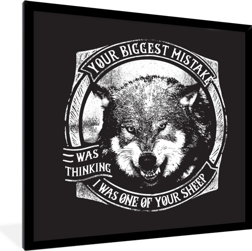 MuchoWow MuchoWow Gerahmtes Poster Wolf - Vintage - Illustration 40x40 cm - Poster mit zchwarzem Bilderrahmen - Mit Rahmen - Wanddekoration Sch...