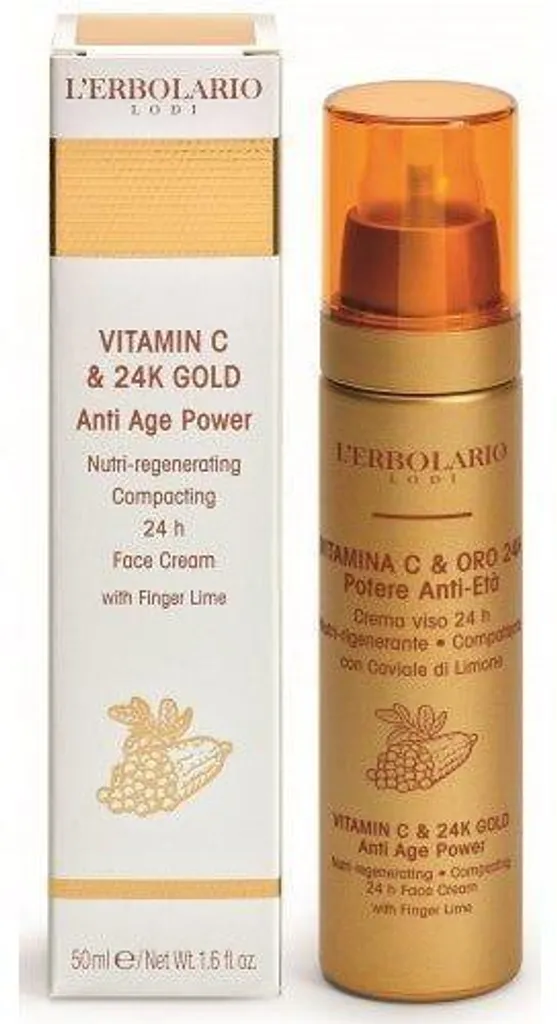 Soin Anti-âge Or 24K et Vitamine C L'Erbolario Crème Visage Éclat 24h