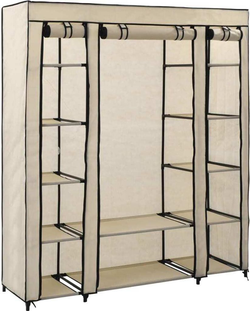 “2026 Moderne“Stoffschrank mit Fächern Kleiderstangen Creme 150x45x176cm - Kleiderschränke Designermöbel 6078003