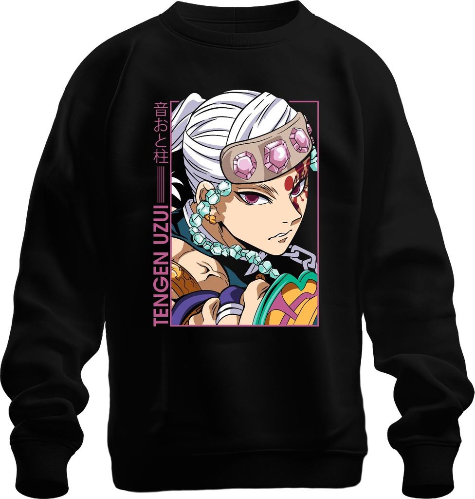 Tengen Uzui Kimetsu no Yaiba Sound Hashira Juwelen Stirnband Glam Uni Sweatshirt Pullover, Schwarz, XXL