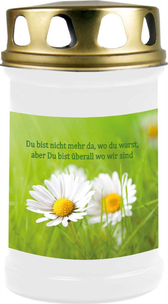 Grabkerze Weiß, Brenndauer: 48 Stunden, Motiv: Gänseblümchen