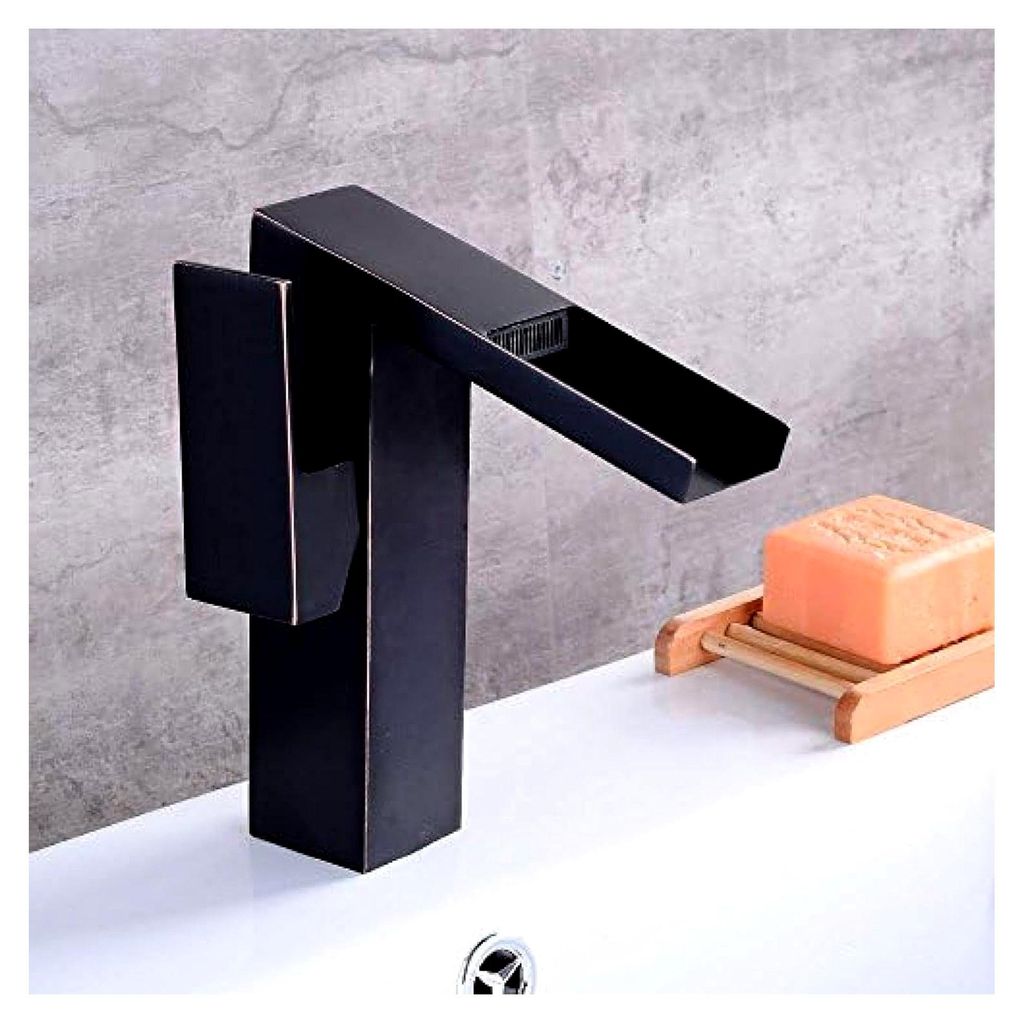 Schwarze antike Wasserfall-Badezimmerarmatur mit Steuerung für Warm- und Kaltwasser, Retro-Stil, geeignet für Untertischwaschbecken