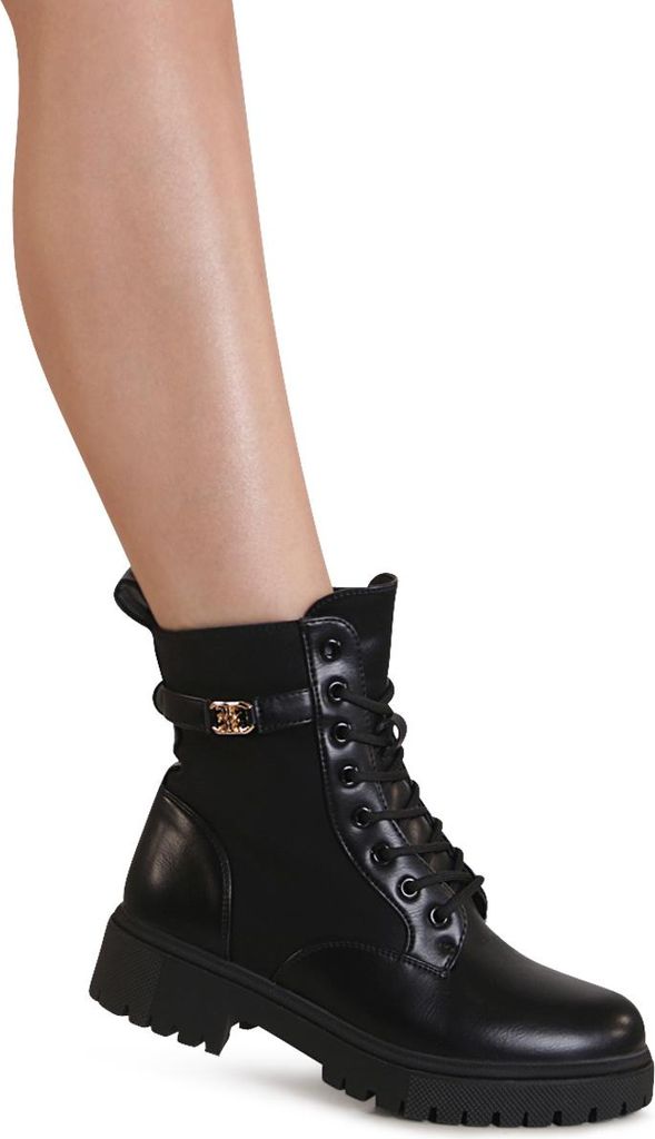 topschuhe24 3200 Damen Plateau Stiefeletten Worker Biker Boots , Farbe:Schwarz, Größe:37 EU