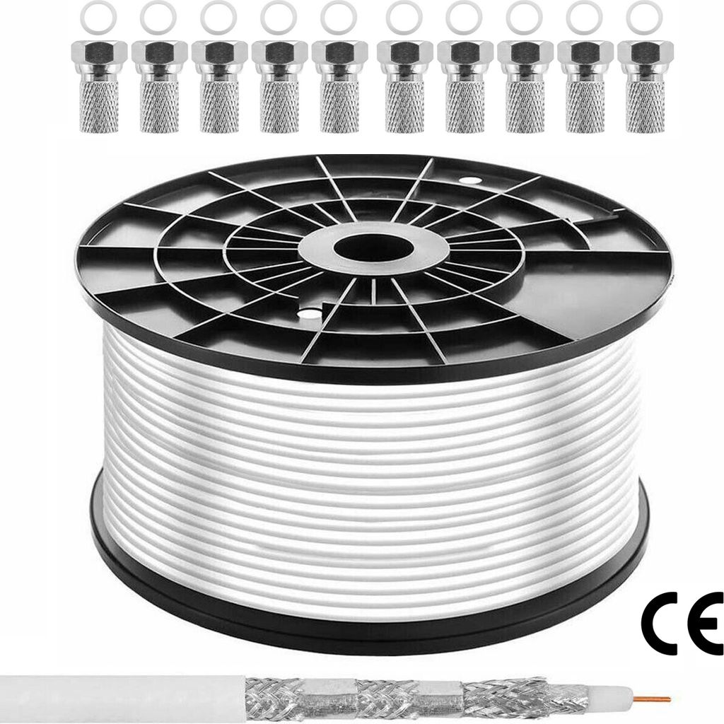 ORSEM 100m Sat Koaxial Kabel 140dB / 6-Fach geschirmt Ø 8,4 mm für DVB-S S2 / DVB-T & DVB-C Full HD 4K HDTV Antennenkabel inkl. 10x F-Stecker