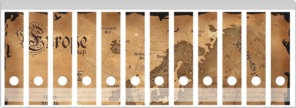 Wallario Ordnerrücken Sticker, selbstklebend für breite Ordner, 12 Stück, Motiv Alte Weltkarte Karte von Europa in englisch
