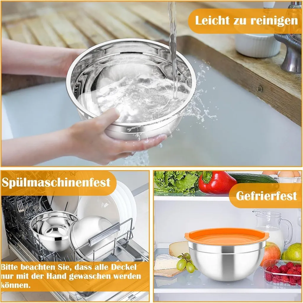 COOK WITH COLOR Set Di 14 Ciotole In Acciaio Inox Con Coperchi In Silicone E Grattugia – Capacità 283g, Durevoli, Classiche, Per Cucina - 3