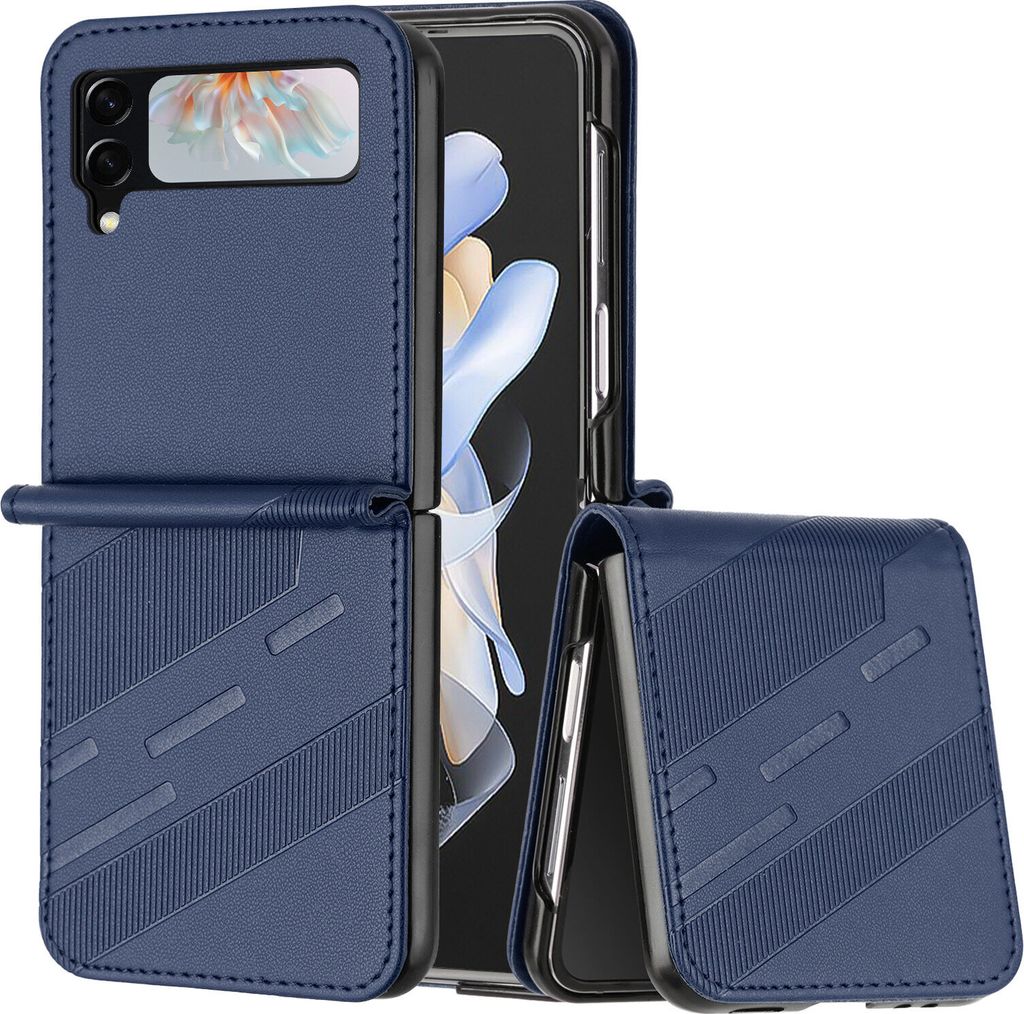 Hülle für Samsung Galaxy Z Flip 4, Kunstleder Brieftaschen Handyhülle mit Kartenfach und Standfunktion Blau