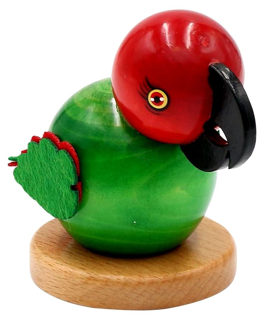 Holz Räucherfigur Papagei in grün, ca. 10 x 6,5 x 9 cm