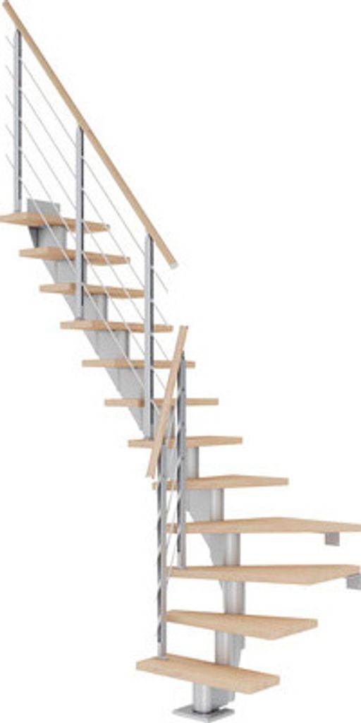 Pertura Mittelholmtreppe Malva Eiche Leimholz Perlgrau 1/4 gewendelt unten links/rechts 75 cm 13 Stufen / 14 Steigungen