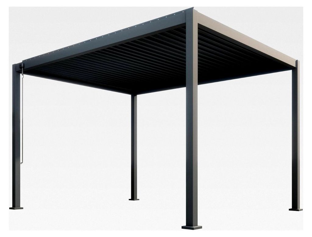 Pergola Genua 4x3 m Anthrazit | Aluminium Lamellendach manuell schwenkbar | Terrassenüberdachung UV- & wetterfest | Inkl. Bausatz | Integrierte En...