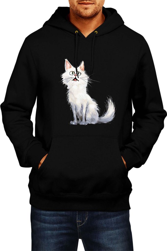Herren Kapuzenpullover Funny Cats Breeds Turkish Angora Cat, Man M / Schwarz