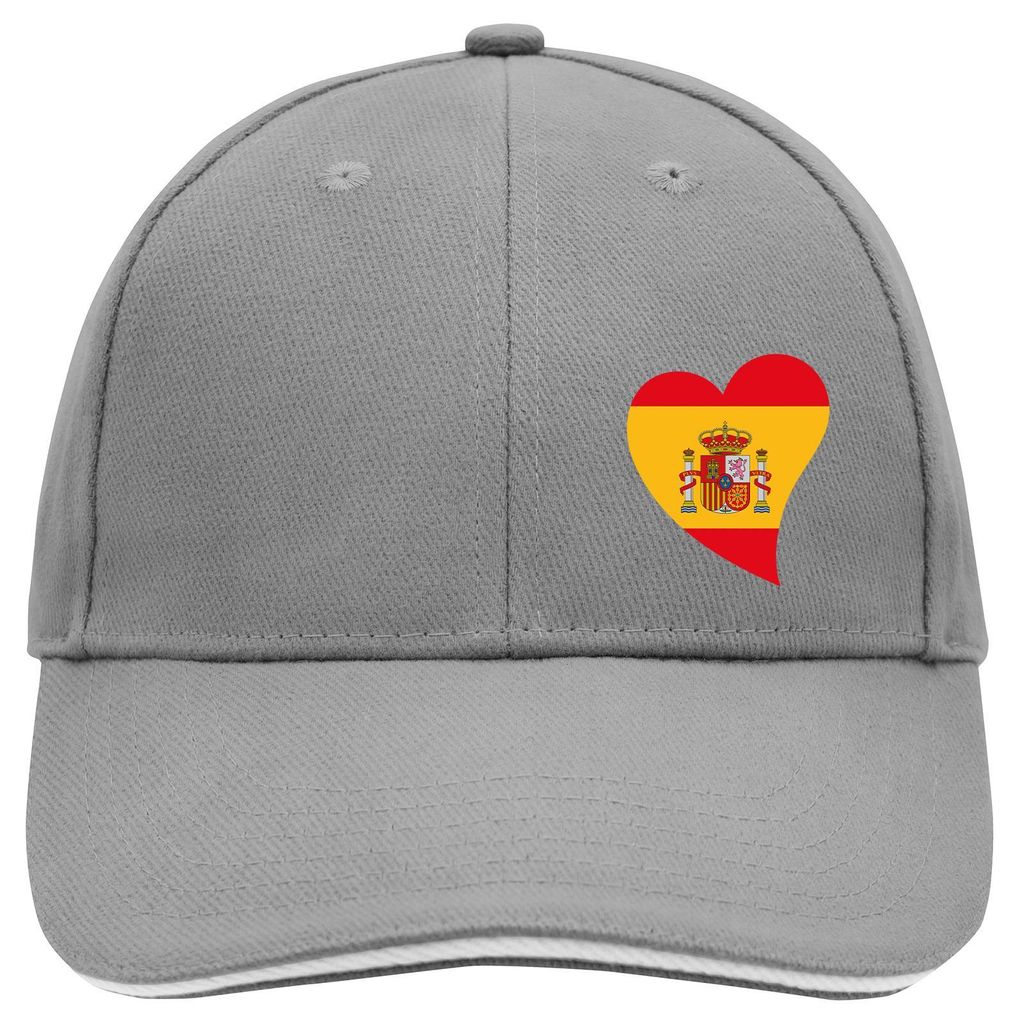 Huuraa Cappy Mütze Spanien Flagge Herz Dark Grey/White Baumwolle 6-Panel Kappe Geschenkidee