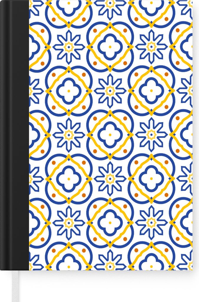 MuchoWow Notizbuch Tagebuch Haushaltsbuch Notebook A5 Blume - Blau - Gelb - Kacheln - Muster - Notizblock - Notizheft - Notebook - Schreibblock -...