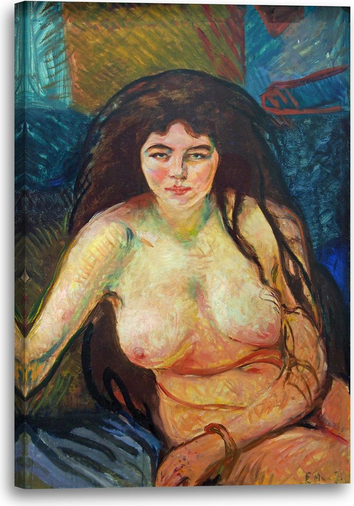Leinwandbild (60x80cm): Edward Munch - Sitzende Nackte (1902), echter Holz-Keilrahmen inkl. Aufhänger, handgefertigt in Deutschland