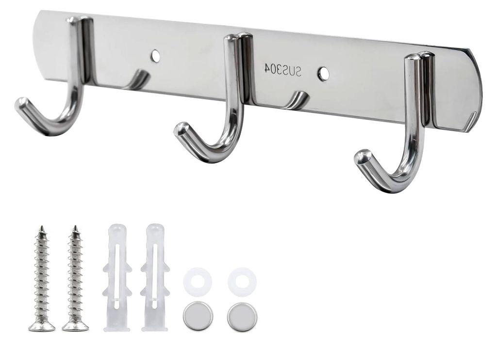 Hakenleiste mit 3 Haken aus rostfreiem Edelstahl für Schlafzimmer, Schrank, Badezimmer und Küche