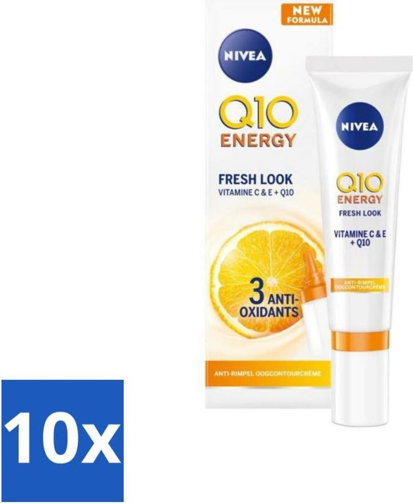 Nivea Q10 Energy Anti-Falten Augenkonturcreme - Vitamin C & E - 15 ml - Vorteilspack - 10 Stücke