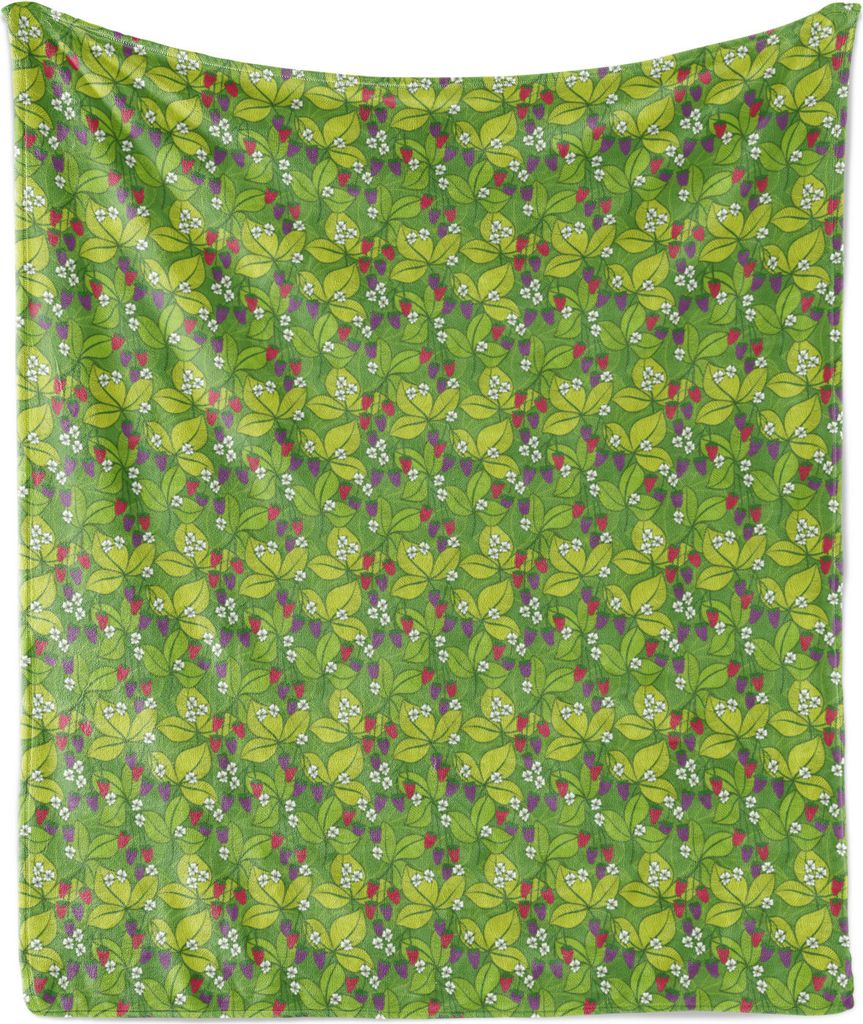 ABAKUHAUS Blumen Weich Flanell Fleece Decke, Blühende Beeren Blumen und Blätter auf Zweigen, 175 x 230 cm, Lime Green Mehrfarbig