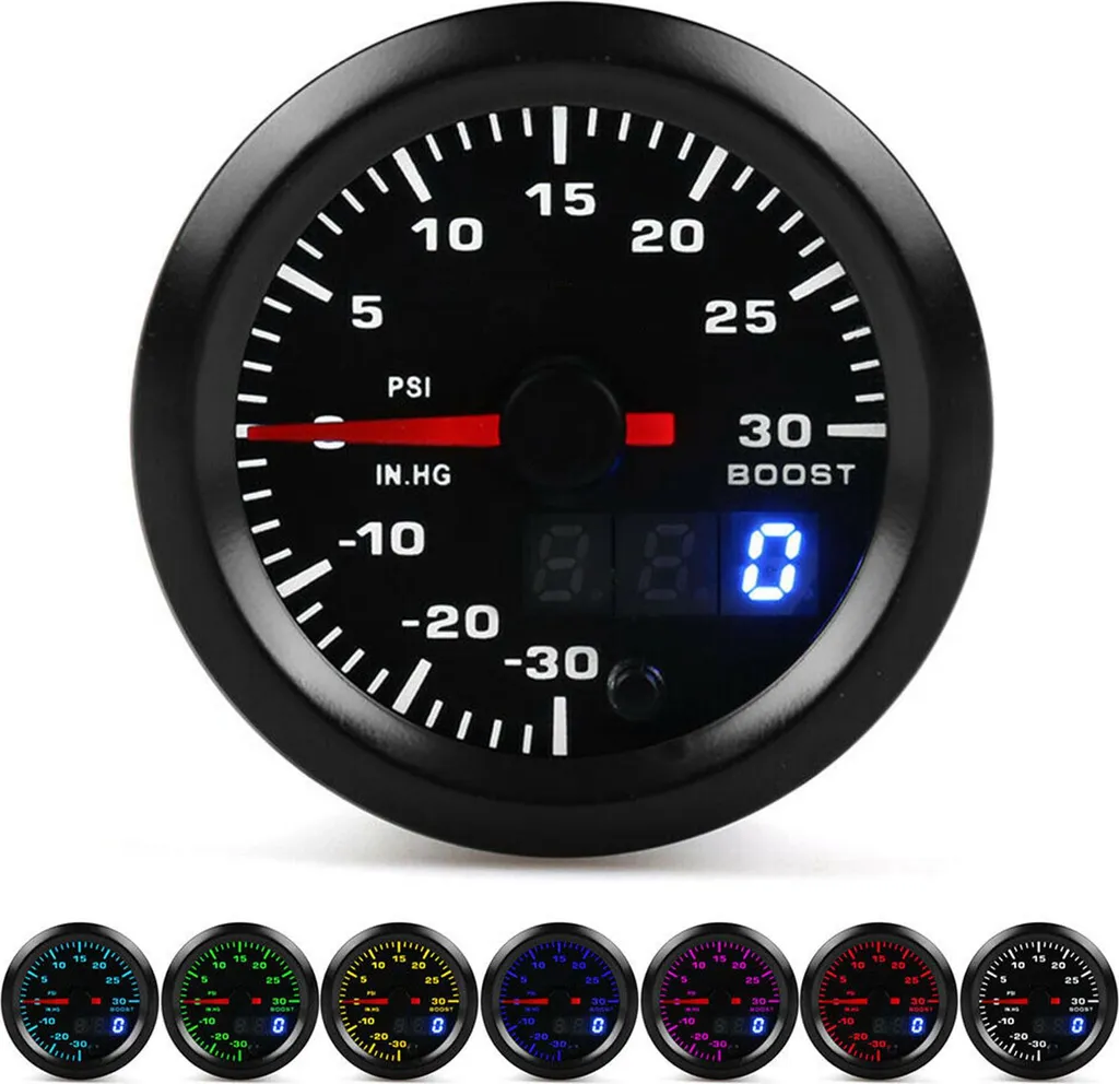 Manomètre Turbo Boost 52mm LED 7 Couleurs PSI avec Aiguille Précise