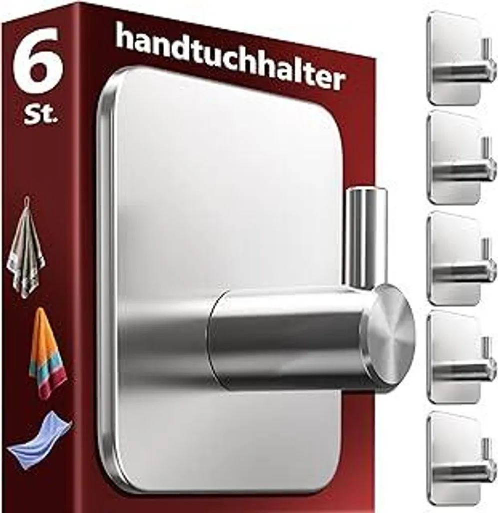 Menz Gancio Portasciugamani Adesivo 6 Pezzi Acciaio Inox Extra Forte