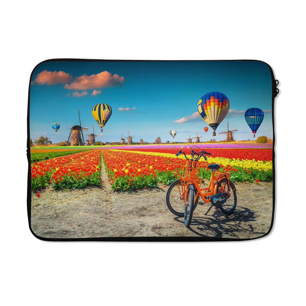 MuchoWow Laptop Hülle 13 Zoll Heißluftballon - Orange - Tulpen Laptoptasche - Laptophülle - Sleeve - Rundumschutz
