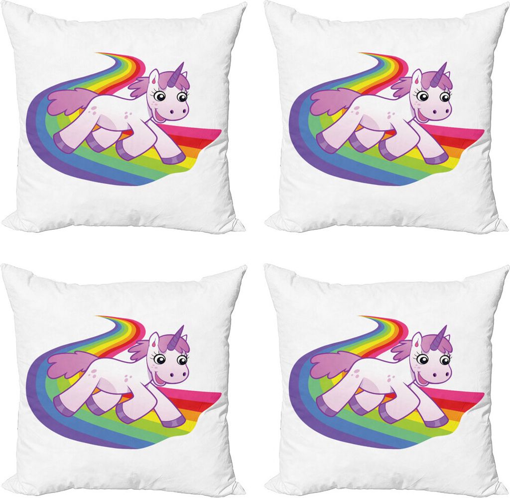 ABAKUHAUS Karikatur Kissenbezug Set (4 Stück), Fee Kreatur Regenbogen, Moderner Doppelseitiger Digitaldruck, 45 cm x 45 cm, lila Weiß