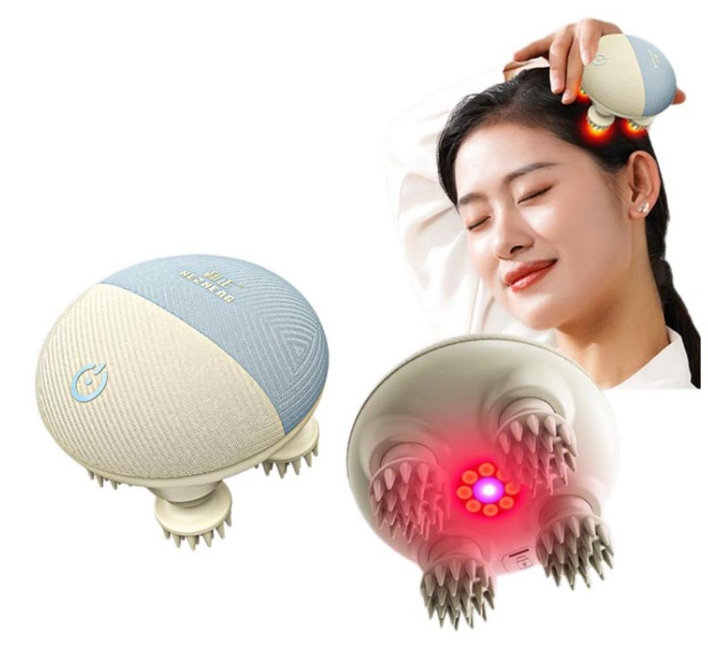 INF Wiederaufladbares Kopf-Massagegerät PC Silikon 100-Punkt Rotlicht IPX7