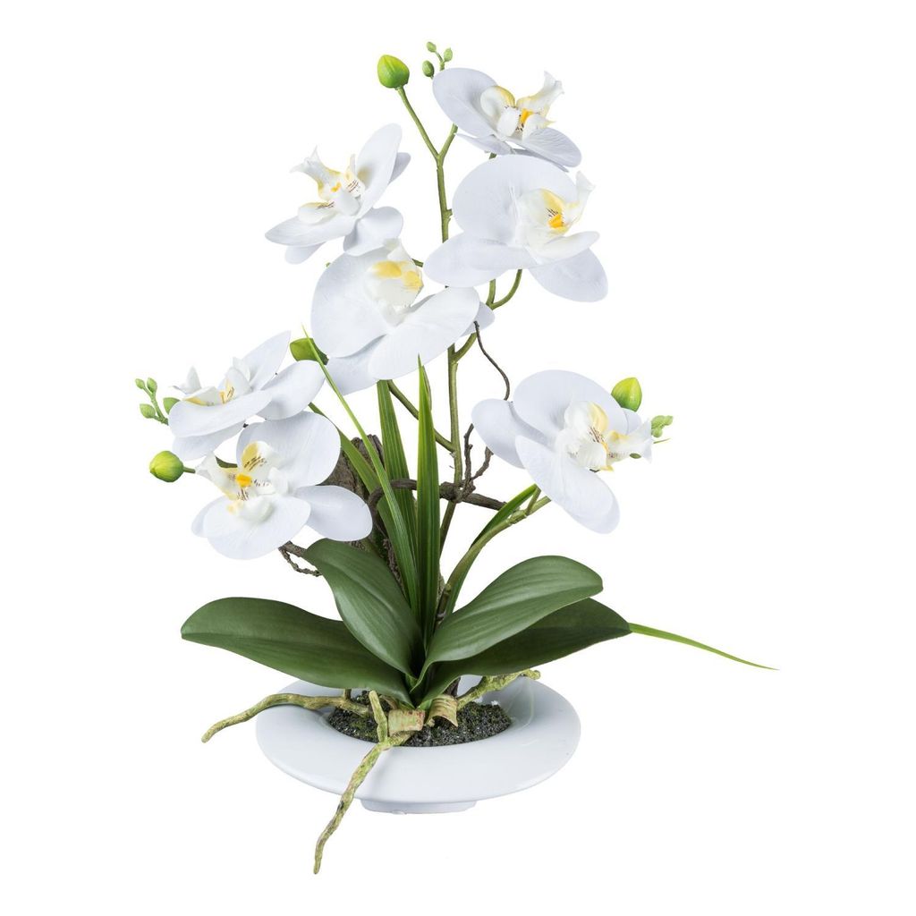 künstliche Orchidee Phalaenopsis H. 40cm weiß in weißem Keramiktopf GASPER