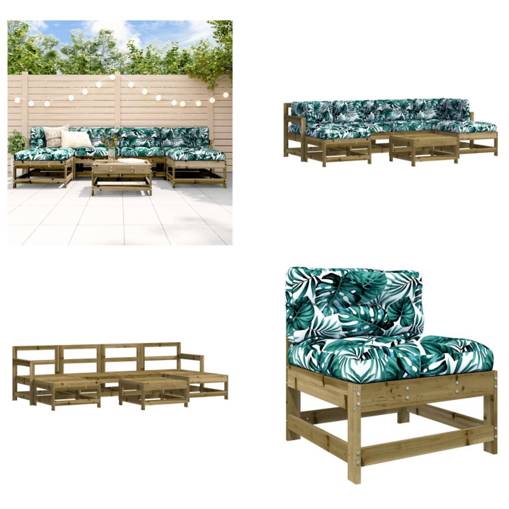 vidaXL 7 tlg. Garten Lounge Set mit Kissen Imprägniertes Kiefernholz - Garten Lounge Set - Garten Lounge Sets - Lounge Set - Outdoor Lounge Set