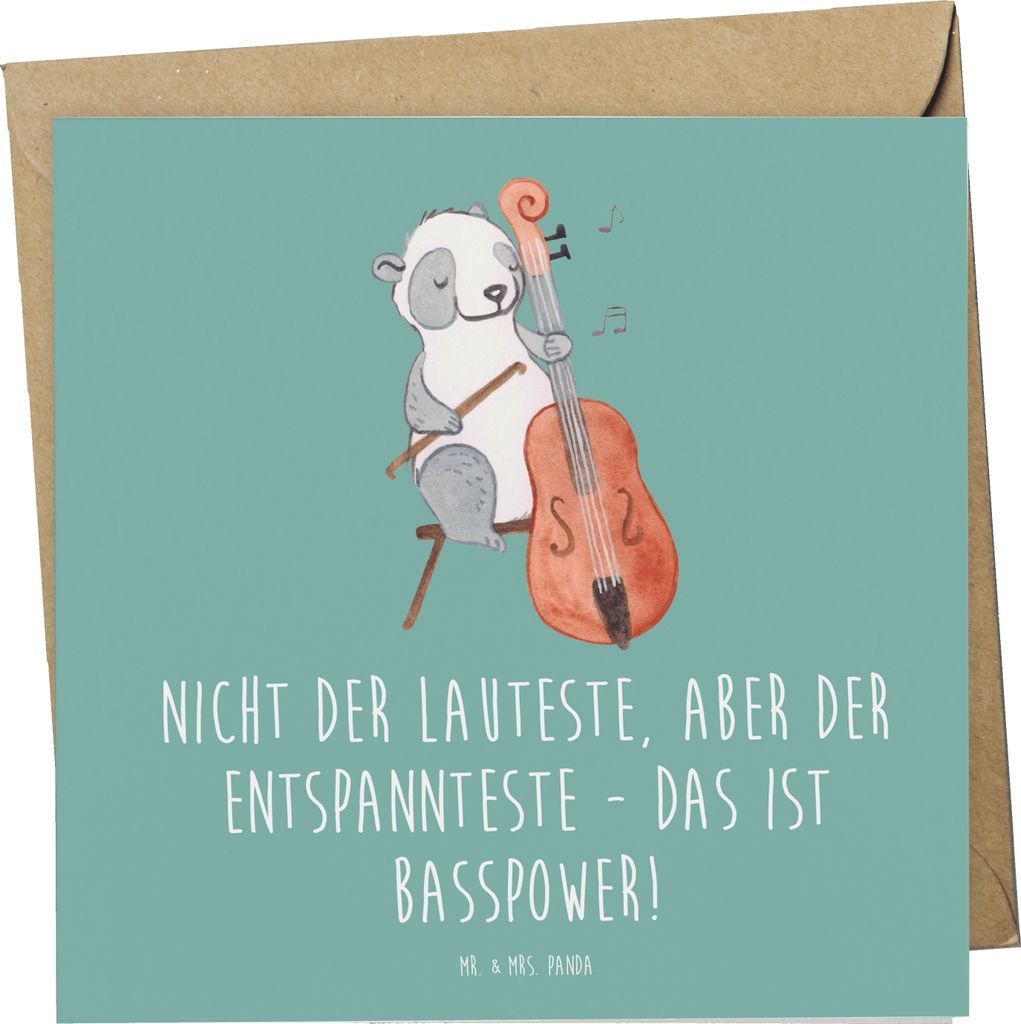 Mr. & Mrs. Panda Klappkarte Bassgitarre Entspannt - Meeresbrise - Geschenk, Grußkarte, Musikinstrument, Musik, anlasskarte, Bassist, Glückwunschk...