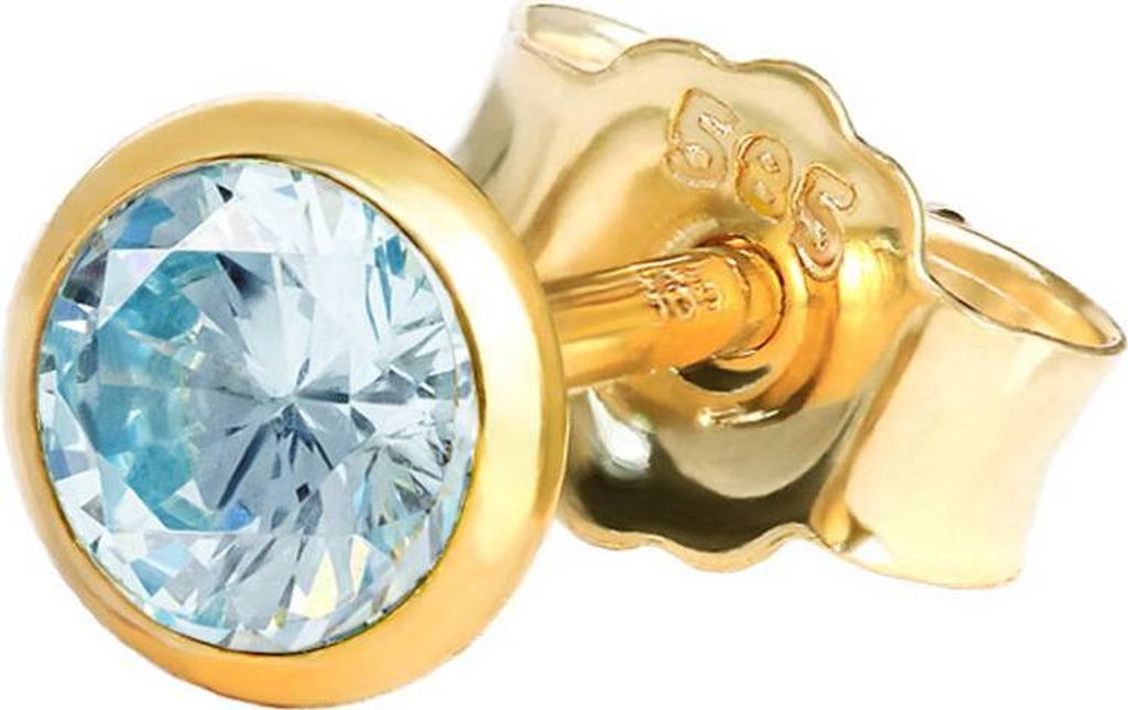 Einzel Ohrstecker Echt Blautopas Gelbgold 585 14 Karat Gold Produktbild 