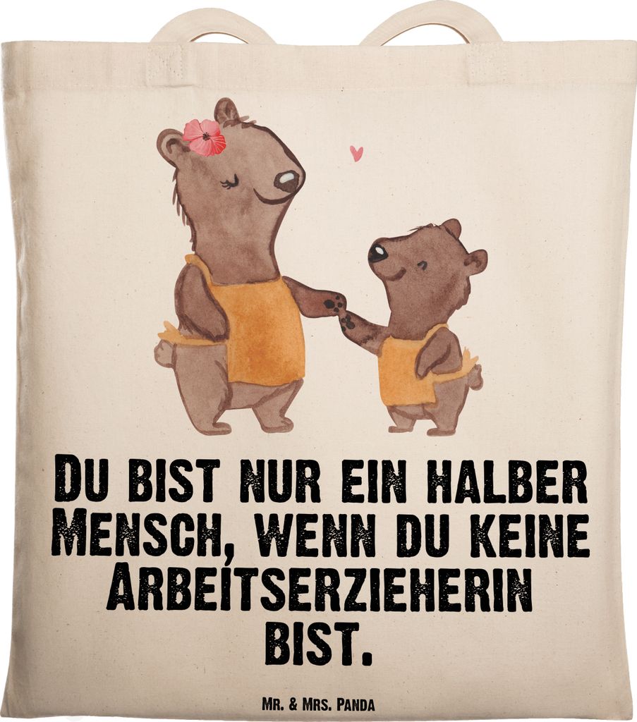 Mr. & Mrs. Panda Schultasche Arbeitserzieherin Herz - Transparent - Geschenk, Studium, Lustig, Shopping Tasche, Spruch, Jutebeutel, Beruf, Tote Bag...