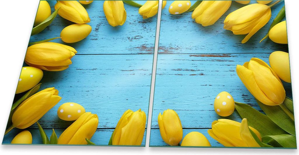 Herdabdeckplatte Glaskeramik 2-Teilig 2x40x52 Blumen Gelb Abdeckung Spritzschutz Glas