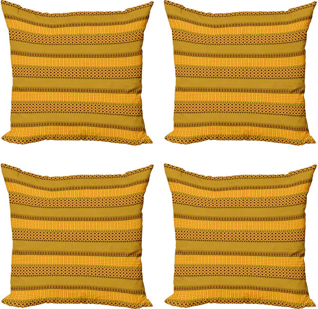 ABAKUHAUS Kente Muster Kissenbezug Set (4 Stück), Folk Zick-Zack-Tile, Moderner Doppelseitiger Digitaldruck, 45 cm x 45 cm, Mehrfarbig