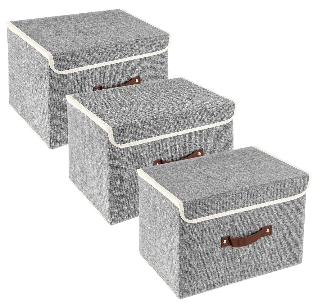 Rangement Dressing et Étagère : Lot de 3 Boîtes Pliables avec Couvercles