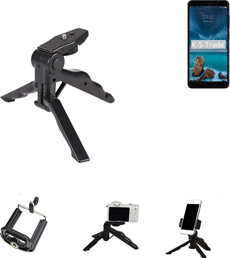 K-S-Trade Stativ Tisch-Ständer Dreibein Handy-Stativ Ständer kompatibel mit ZTE Blade A7 Vita Mini-Stativ Smartphone Tripod Handy-Stativ aus Plastik