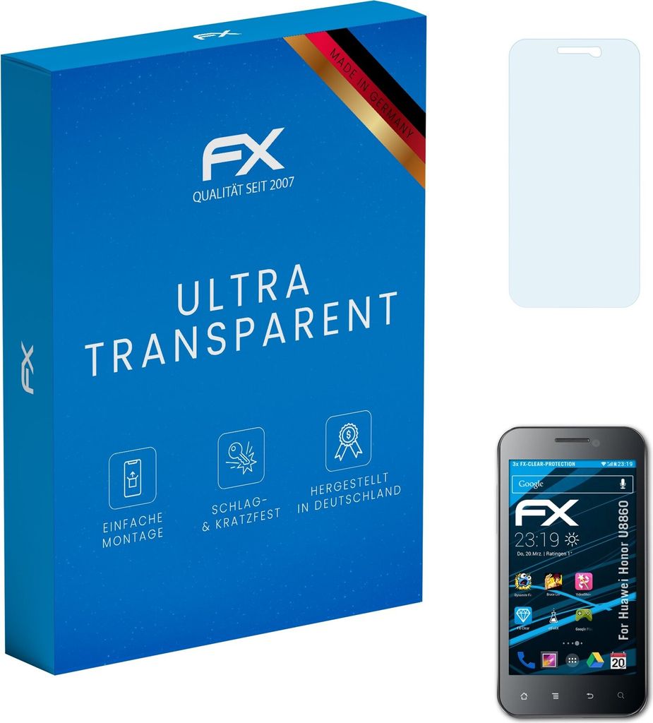 atFoliX FX-Clear 3x Schutzfolie kompatibel mit Huawei Honor (U8860) Displayschutzfolie